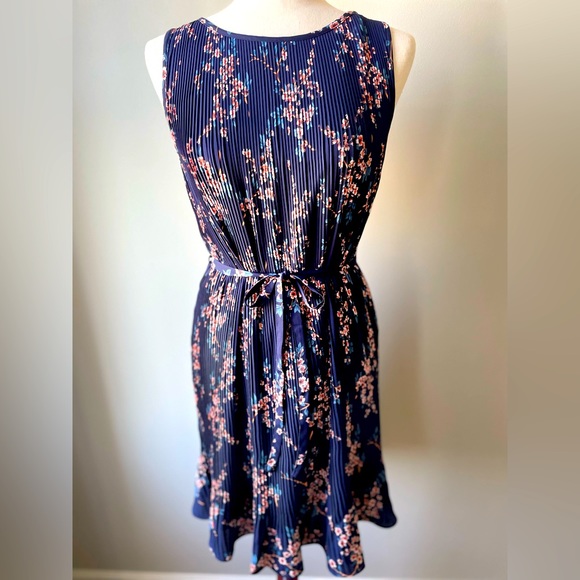 Banana Republic | Sleeveless Pleated Dress | Blue Floral | Small Petite - Picture 1 of 8